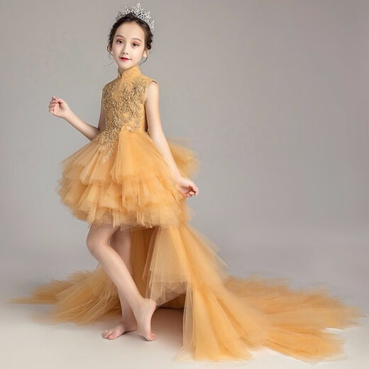 Liangqi Jiahua Girl Dress Girl Childs Wedding Dress Girl Big Child Princess Falda Tailing Little Host Piano Performance Show Tailing [Tailing desmontable] 120 116-125 cm Recomendado 45-55 Jin [Jin iguala 0.5 kg]