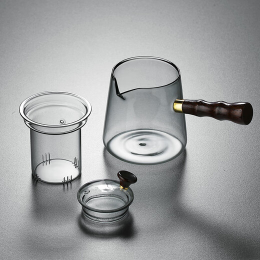 Qirun high-end ash glass tea set tea tray office living room tea cup anti-scalding heat-resistant teapot transparent bamboo pot nine-piece set (tea tray)