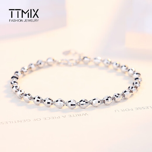 TTMIX shiny platinum bracelet for women pt950 platinum faceted laser beads bracelet for girlfriend 4.3-4.5g 17+2cm thick 3.5mm