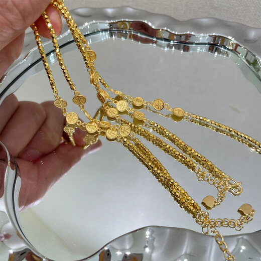 Qianjunzirconium Peace and Joy Bracelet for Women Explosive Blinking Small Gold Beads Bracelet Versatile 18K Gold