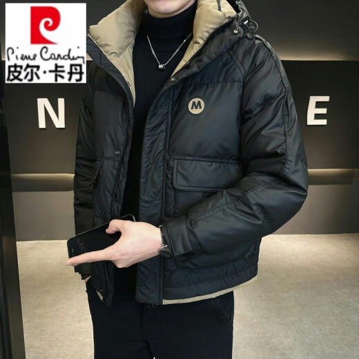 
Pierre cardin brand short down jacket for men 2025 new winter new hooded cold-proof jacket thickened warm jacket for men Y6630 black M