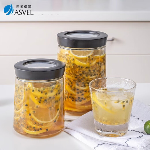 ASVEL Japanese sealed jar food-grade moisture-proof passion fruit lead-free glass jar kitchen jar with lid fresh-keeping jar 330ML black lid high style