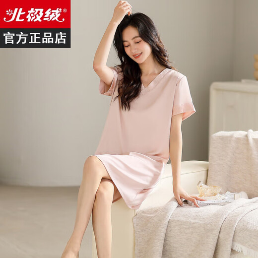 
Arctic velvet (Bejirog) nightgown for women in summer ice silk short sleeve mid-length thin style 2025 new casual dress home clothes YRC9934 M