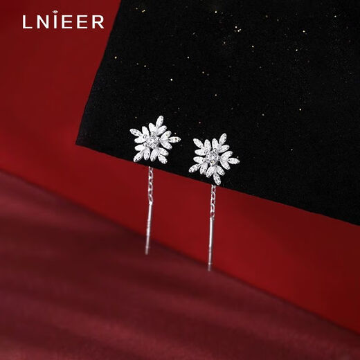 Lnieer S999 pure silver snowflake tassel ear wire light luxury niche high-end earrings for ear piercing earrings sleep-free earrings snowflake tassel ear wire S999 pure silver