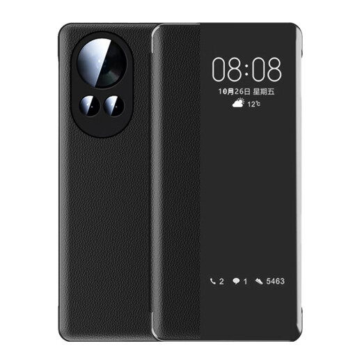 Gullfoss 华为Nova12手机壳Nova12Pro保护套全包玻璃镜面翻盖式皮套防摔防指纹视窗 翻盖视窗皮套休眠-黑色 华为Nova12 活力版