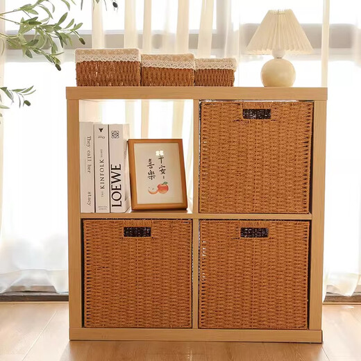 Sorachi lattice cabinet woven storage basket home imitation rattan storage box storage box cabinet clothing sundries organizing storage box camel 27*27*27 foldable