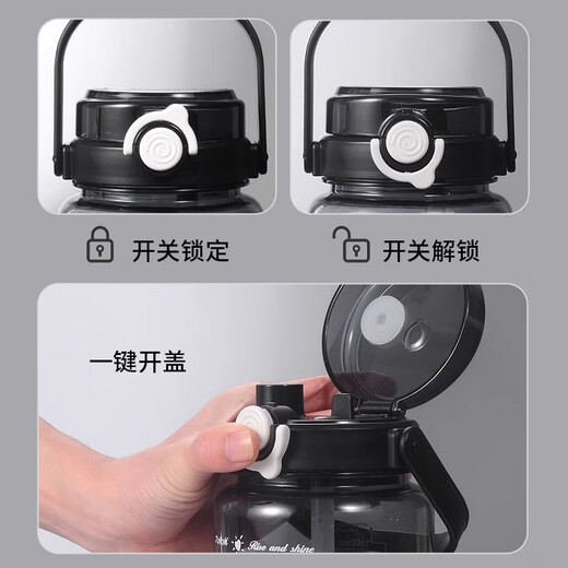 Wanjiaquan large-capacity water cup for men, drop-resistant and high-temperature-resistant plastic sports water bottle, student portable straw, summer graduated cup 1.5L, transparent black, 1500ml 1 piece