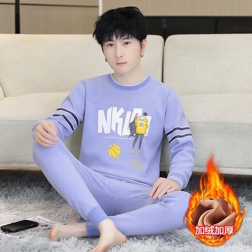 柏乐迪男孩保暖内衣套装初中学生加绒加厚棉毛衫青少年大童冬季秋衣秋裤 683灰色（上衣+裤子）加绒加厚 185 4XL 150-170斤左右