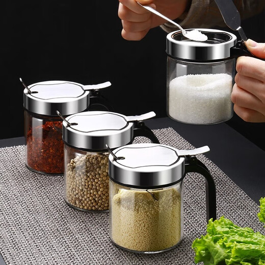Xibi Secret Garden Edelstahl-Gewürzbox Küche Kombination SALTWARE Feuchtigkeitsdichtes Glas Haushaltsgewesen Dose Aufbewahrungsbox-Gewürzflasche 1 380 ml Gewürzflasche (Edelstahlkappe)
