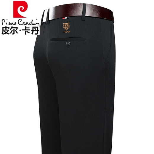 皮尔卡丹（pierre cardin）纯棉免烫抗皱商务休闲裤弹力男士小西裤中年爸爸裤子宽松直筒长裤 9853-1黑色[春秋款][万人已加 2990-110斤穿 均码