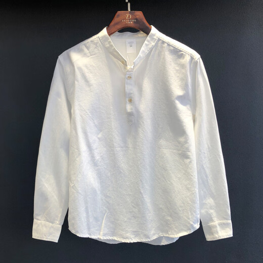 Beihai Erxiang Autumn New Men's Henry Collar Shirt Top Bottoming Versatile Simple Cotton Breathable Fashion Trend White M 90-120Jin Jin is equal to 0.5 kg