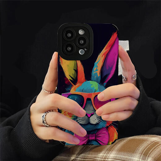 Tongrubi flat smile is suitable for vivo Huawei Honor Xiaomi Apple iPhone 14 promax mobile phone case 15 13 back clip S16 3884 cute rabbit + back clip lanyard iPhone 13Pro