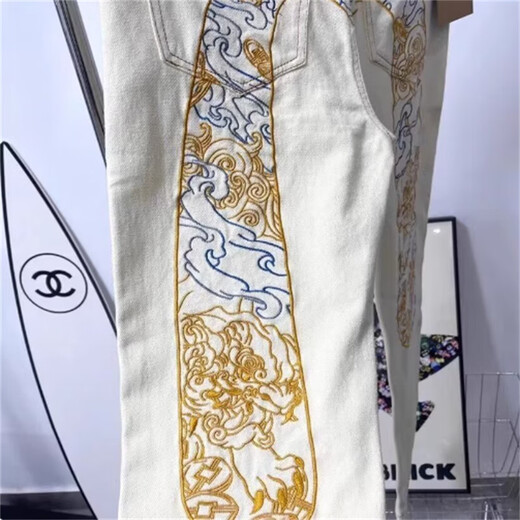Yandian 2024 Spring and Autumn Yunteng Jeans Men's Trendy Brand Personality Big M Embroidery Print Casual Slim Straight Internet Celebrity Pants Pidi-9227 Picture Color 30