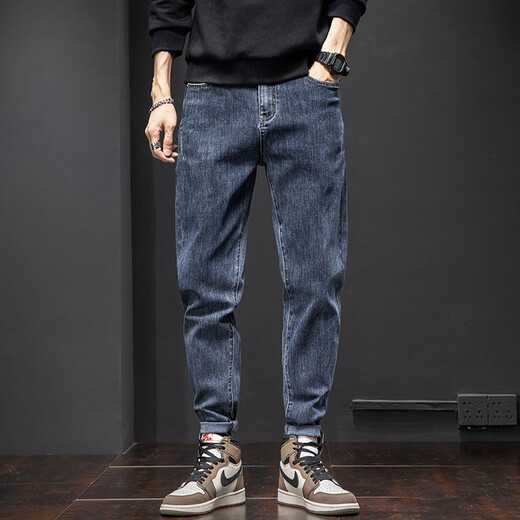 Keikura jeans men's spring and autumn new straight slim-fitting trousers loose and versatile Harun long pants men 6621 black + 6621 black 33