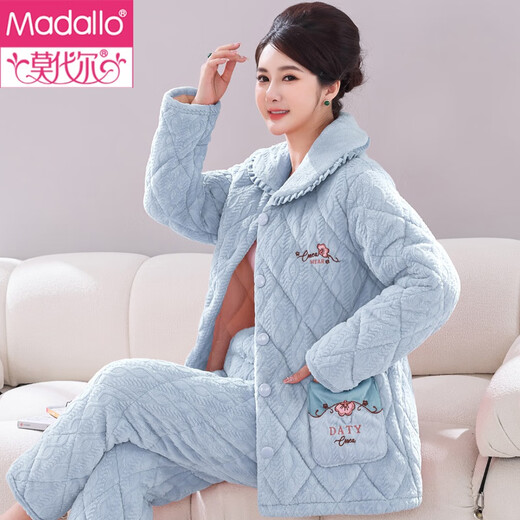 Pyjama modal pour les femmes en automne et en hiver, en velours corallien épaissi à trois couches, les mères de l'âge moyen et âgées fixent des vêtements d'hiver Style d'hiver 1105 rose L (165)