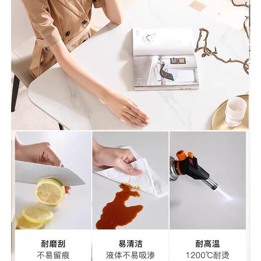 Dimason slate dining table, home dining table and chair combination, light luxury, modern and simple, small apartment dining table, living room rectangular table, glossy white, 12MM thick, delivered to home, 120cm, 70CM wide, one table and four chairs