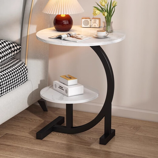 Jar de madera Modern de mesa de café Simple Sofá Mesa lateral móvil Internet Celebidad Mini Mesa de Mesa de Mesa Bundial Patrón de mármol blanco Patrón de mármol blanco