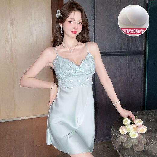 Nachthemd für Frauen Sommer-Halt-Eis Silk 2025 Neuer Sommer sexy Pyjamas mit Brustpolster reiner und lustvoller Hauskleidung JS_9226# Hosentender Rock Schwarz mit beweglicher Brust-Größe für 100-115jin [Jin gleich 0,5 kg]