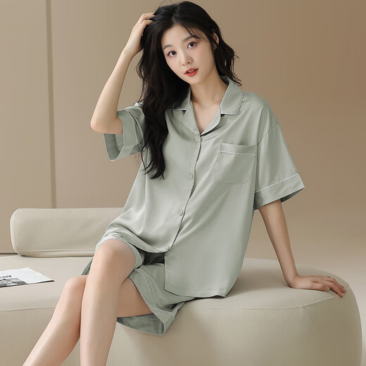 莫代尔高档冰丝睡衣女款夏季短袖2025新款大码薄款休闲夏天可外穿套装 09M16804  M