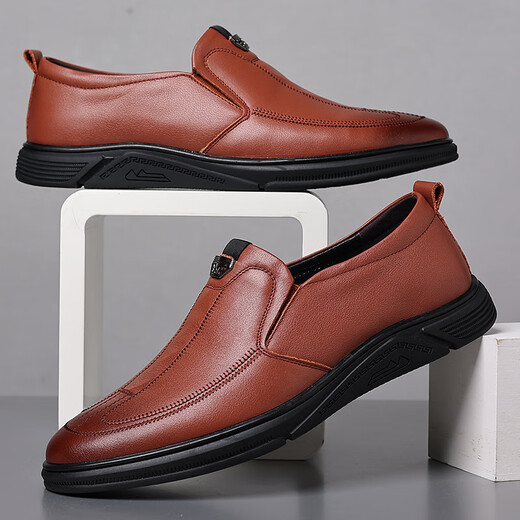 
DICK LANE Dick Renne brand beanie shoes for men 2025 new men's casual leather shoes for footwear and one footwear single shoes for men soft face soft sole men's shoes 825 brown 38
