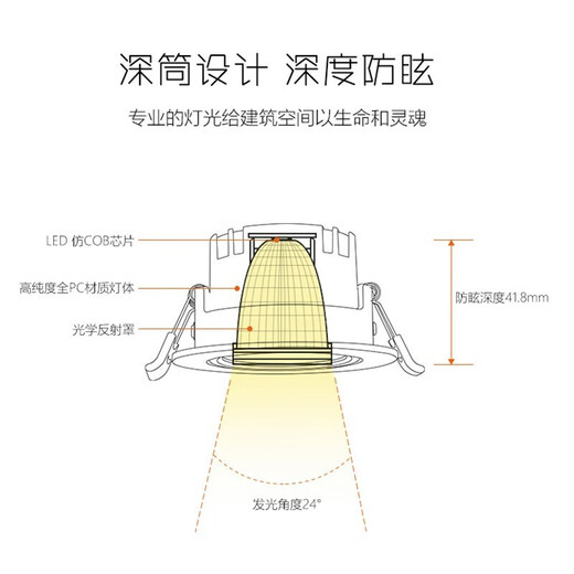 Foshan Lighting (FSL) led spotlight ceiling light COB lamp bead angle adjustable background wall exhibition hall lighting deep anti-glare spotlight COB lamp bead opening 9.5cm 9W warm white light 4000K