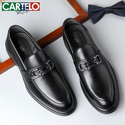 Cartelo Men's Mood Business Chaussures en cuir décontractées Plaid à bout de souffle, Chaussures en cuir formelles Men 9902 Black 39