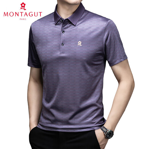
MONTAGUT MONTAGUT MUNTAGUT Short Sleeve T-shirt Men's Middle-aged High-end Silk Summer Business Bright Silk Daddy Outfit Blue M13603 M 170/88A