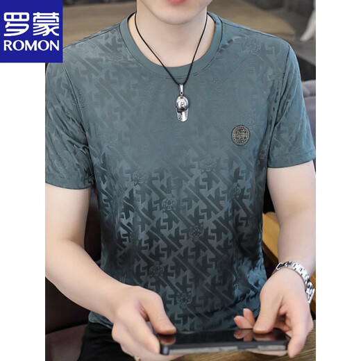 Romon Jacquard T-Shirt Herren Kurzärärmelte Sommer High-End Hot Diamond Ice Seide Rundhals T-Shirt Cooles Silky Halbärmel 698 Weiß L 110-130jin [Jin ist 0,5 kg]