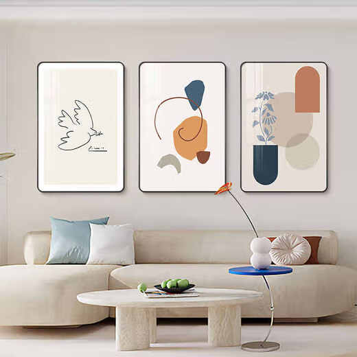 
Huaixue modern simple living room decoration painting Nordic abstract sofa background wall hanging painting high-end touching figure triptych painting mural JD13553 30*40/30*40/30*40 Textured oil canvas pvc black edge
