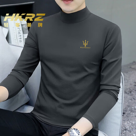 HKRZ high-end brand men's half turtleneck long-sleeved T-shirt men's spring, autumn and winter new slim casual bottoming shirt trendy top black/M240/no velvet 2XL (180) Recommended weight 145-160Jin Jin is equal to 0.5 kg