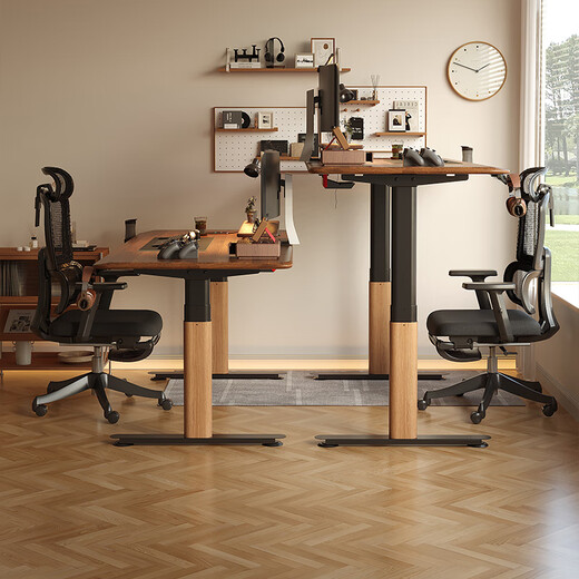 Mu Yisheng 3cm high-end solid wood electric lift table computer desk desktop gaming table office desk liftable workbench hidden plug strip - dual motor 3cm solid wood walnut color 120*70 free delivery