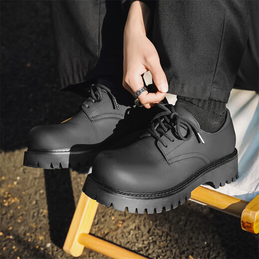 Bo Na Ling Derby Shoes Men's Leather Shoes Heightened Black Martin Boots Low-top British Style Sports Big Toe Men's Casual Leather Shoes Business Carbon Black Casual Leather Shoes Matte Surface 40 (It is recommended to take one size smaller)