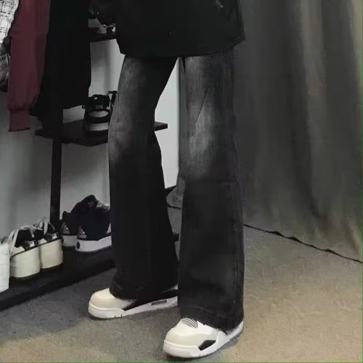 7 excellent products Micro-flare jeans for men in autumn new American high street casual loose straight slim long pants for men regular HCFS-2030 black gray L