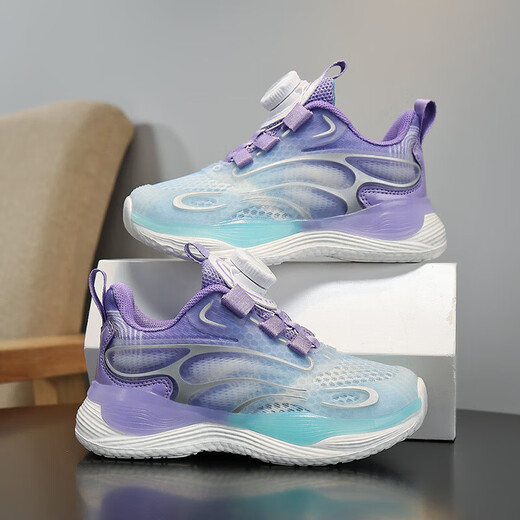 Li Ning's best-selling children's sports shoes 25 autumn new swivel buckle casual shoes non-slip soft sole mid-sized children's running shoes LZ9903 plum red single net 27