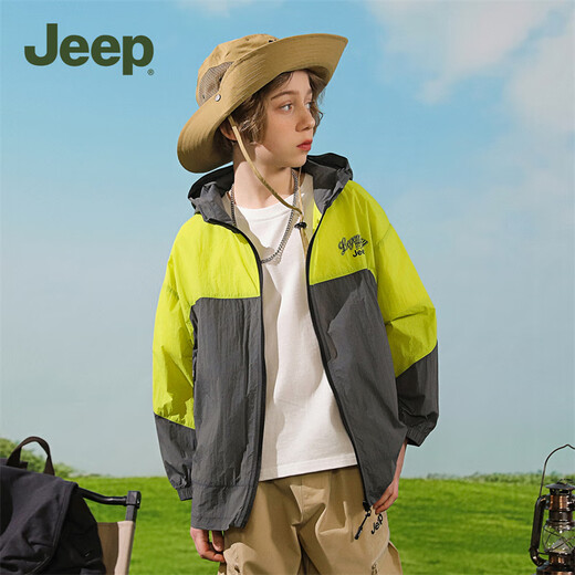 Jeep children's clothing children's sun protection clothing UV protection for boys and girls 2025 new summer style light and cool jacket for middle and large children, fresh green 170 cm
