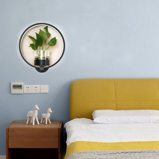 Miaopule modern minimalist Nordic creative living room dining room stair aisle lamp study bedroom bedside lamp hydroponic plant wall lamp square white model with hand switch warm light LED