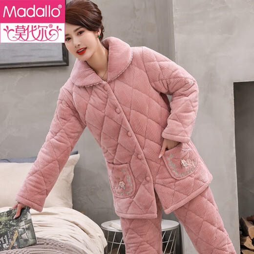 Pyjama modal pour les femmes en automne et en hiver, en velours corallien épaissi à trois couches, les mères de l'âge moyen et âgées fixent des vêtements d'hiver Style d'hiver 1105 rose L (165)