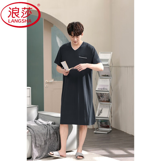 Langsha Summer de camisón para hombres NUEVO PAJAMAS MODAL MODAL MANGO A LA MANGA CORTA SALA VOLUNCIÓN Se puede usar afuera con ropa para el hogar de gran tamaño SMH [844 Flower Grey] 3xl