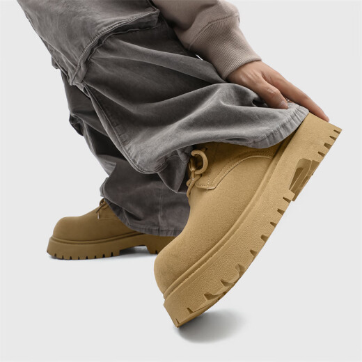 
GUQIAN Martin Boots Men's 2025 New Derby Shoes Spring Low Top Retro Workwear Shoes Thick Sole Heightening Fur Shoes Men's Trendy Camel Color 42 (260mm)