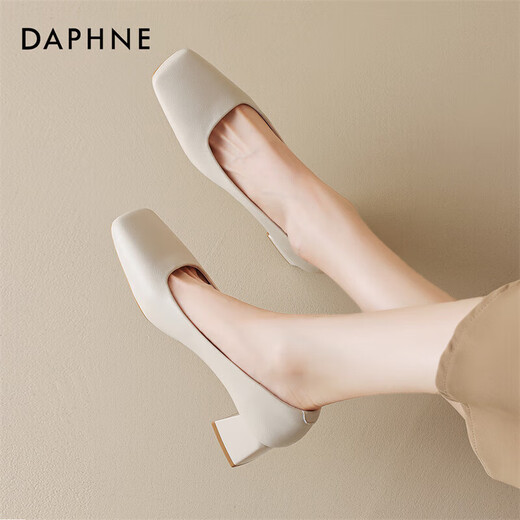 Daphne Single -Schuhe für Frauen Schaffell Dicke Absätze Vielseitige High Heels pendeln bequeme Frauenschuhe 4023101373 Beige 38