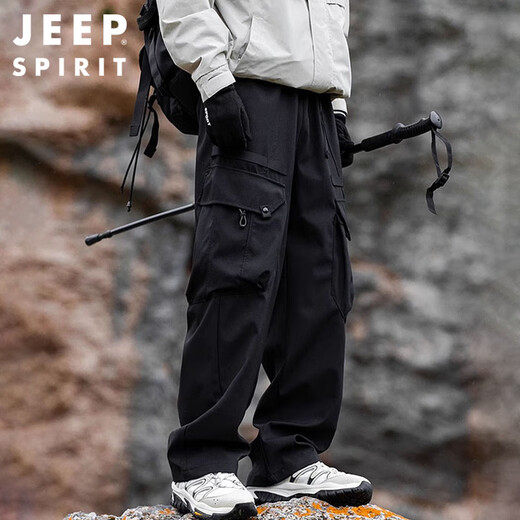 JEEP SPIRIT Jeep Jacket Pants Men's Autumn and Winter Water Repellent Casual Pants Men's Straight Overalls Obsidian Black XL