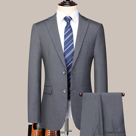 Goldlion men's two-button suit two-piece suit spring and autumn middle-aged business formal suit professional wedding dress gray 170 recommended weight 100-115