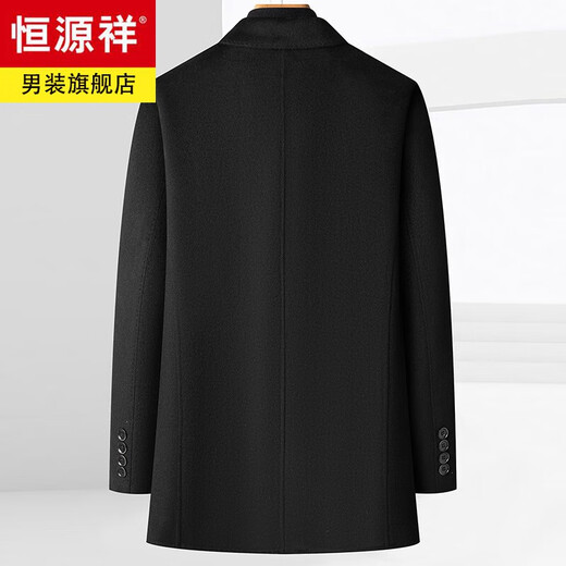 Hengyuanxiang mid-length goose velvet inner liner wool coat for men's winter wool coat middle-aged one-on-three-wear scarf thickened black XL 175