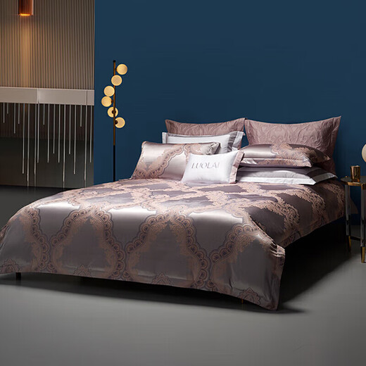 Luolai Home Textiles 100% Cotton Four Piece Set 100% Cotton European Jacquard Bedsheets Quilt Cover Bedding Ai Siweixue 220*250