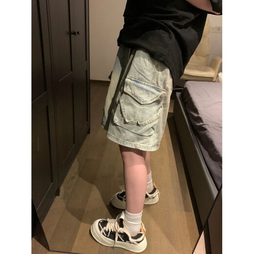 Opeodly American Vibe große gewaschene große Taschenarbeit in der Hauptstraße gerade losen Denim-Shorts 6189 Old Blue S [vorgeschlagen 80-95 Jin [Jin entspricht 0,5 kg]]]