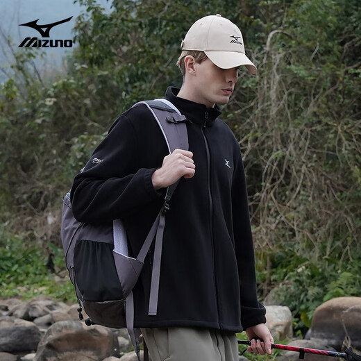 Mizuno Outdoor Jacket Men's Stand Collar Polar Fleece Jacket Solid Color Versatile Fleece Jacket Men