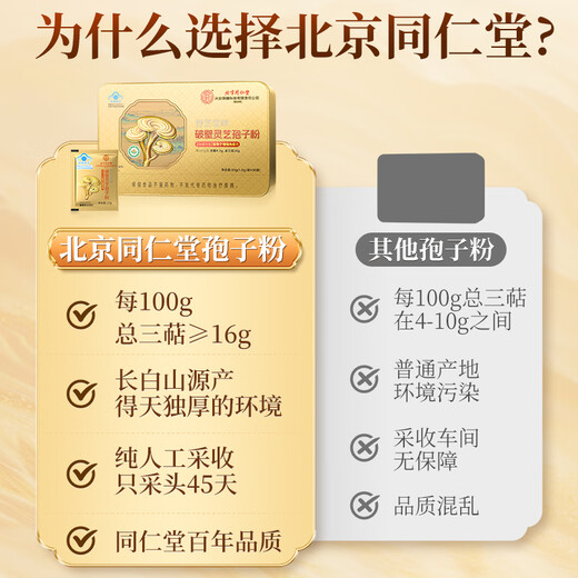 同仁堂孢子粉 破壁灵芝孢子粉增强免疫力成人中老年孢子粉 术后礼品礼盒 包含赠品共计实发3盒装