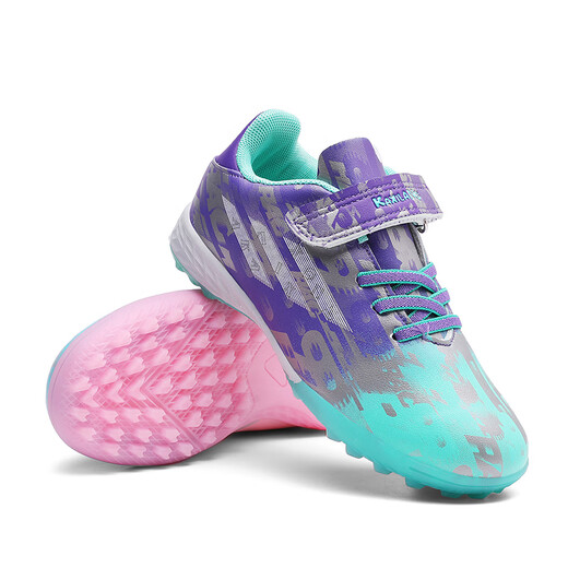 VIAPI Football Chaussures pour enfants TF Nails cassés pour filles élèves de l'école primaire professionnels entraînant moyen et grands garçons enfants baskets d'herbe W6195 Mandarin Duck Pink Mint Green Broken Nails 30 Sports Sports Shoe Taille