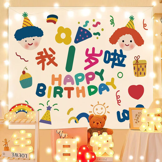 Yudou ins style birthday background cloth Internet celebrity photo tapestry children's and boys' birthday bedroom decoration hanging cloth party SR-I am 5 years old 45 wide * 35 high mini (+ double-sided stickers)