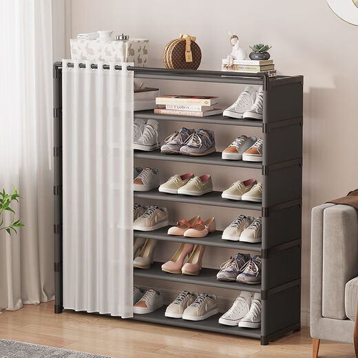 Lehuo Time Simple Shoe Cabinet Door Entry Cabinet 2024 New Shoe Rack Door Multi-layer Household Shoe Storage Cabinet Integrated Wall Black [6-layer 60cm]